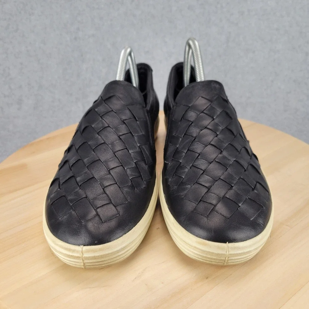 ECCO Soft 7 Woven Slip On Sneakers Womens 9 Black Leather Casual Minimal